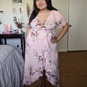 Wrap pink floral dress